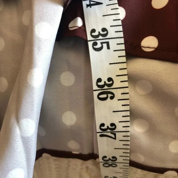 𝅺Brown and white Poa dot shift dress with ruffle bottom size Large - Picture 7 of 10
